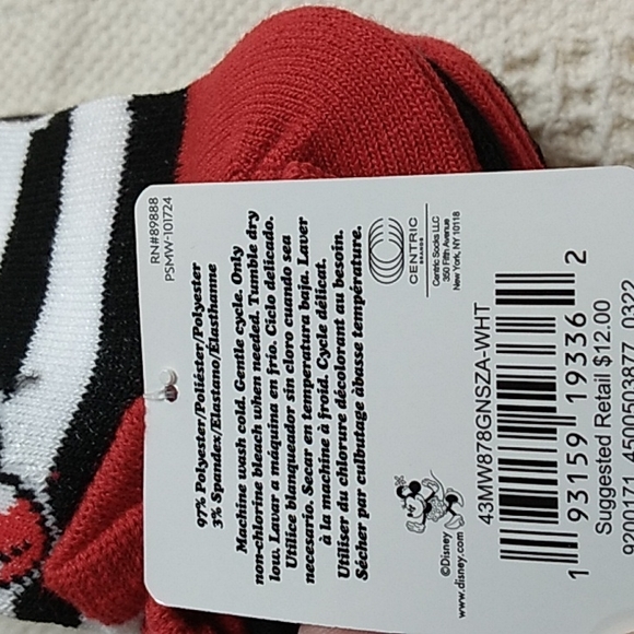 Disney Minnie Mouse 6 pairs of socks size 7 - 10 Red, Black, Gray & White - Picture 5 of 5